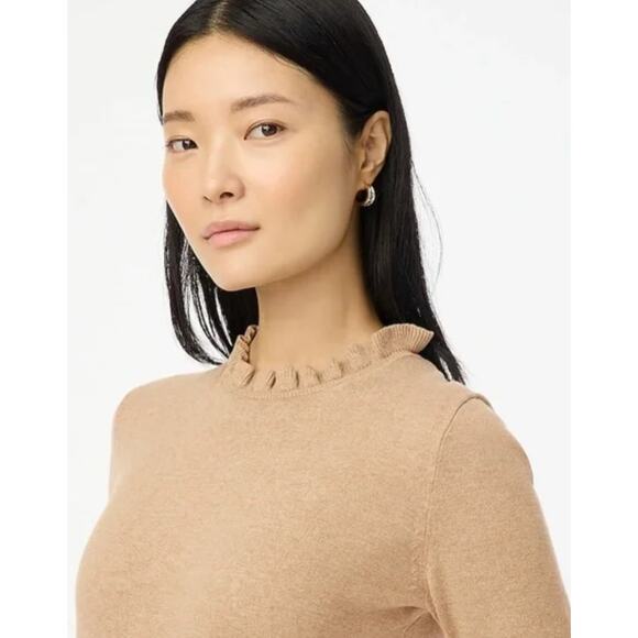 J.Crew Cotton Ruffleneck Sweater Classic Preppy Minimalist Beige Tan Medium NWT - Picture 2 of 11